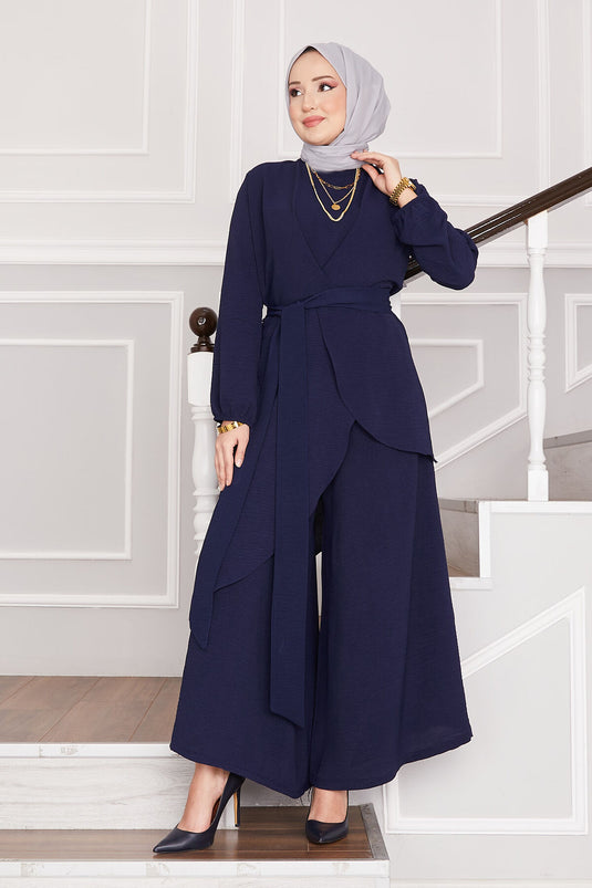 Loose Fit Aerobic Hijab Two-Piece Set Navy Blue