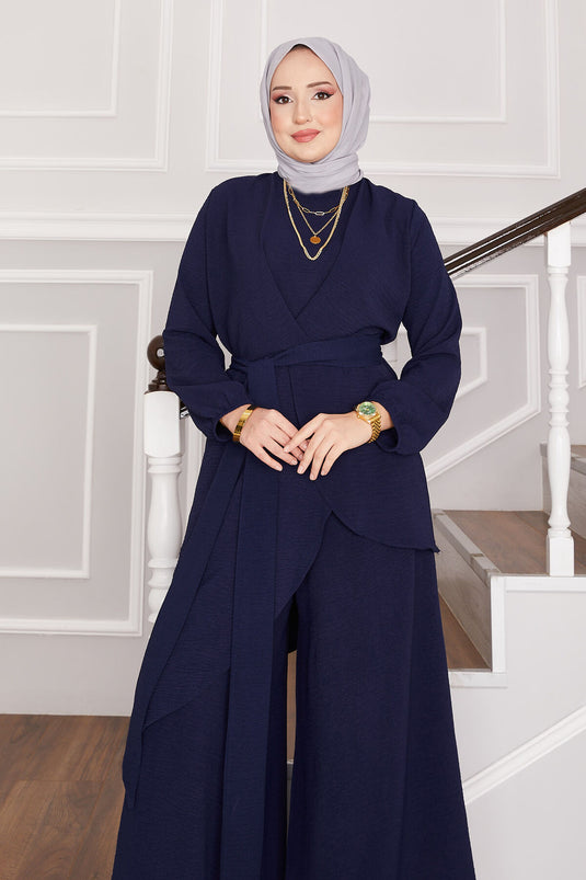 Loose Fit Aerobic Hijab Two-Piece Set Navy Blue