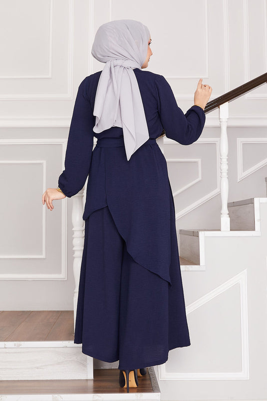 Loose Fit Aerobic Hijab Two-Piece Set Navy Blue