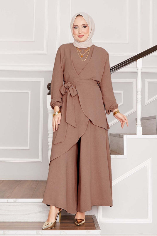 Casual Pattern Aerobin Hijab Double Suit Latte