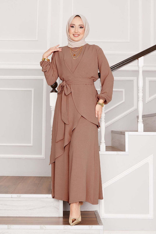 Casual Pattern Aerobin Hijab Double Suit Latte