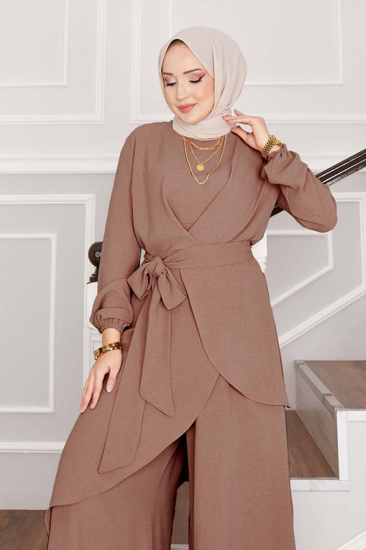 Casual Pattern Aerobin Hijab Double Suit Latte