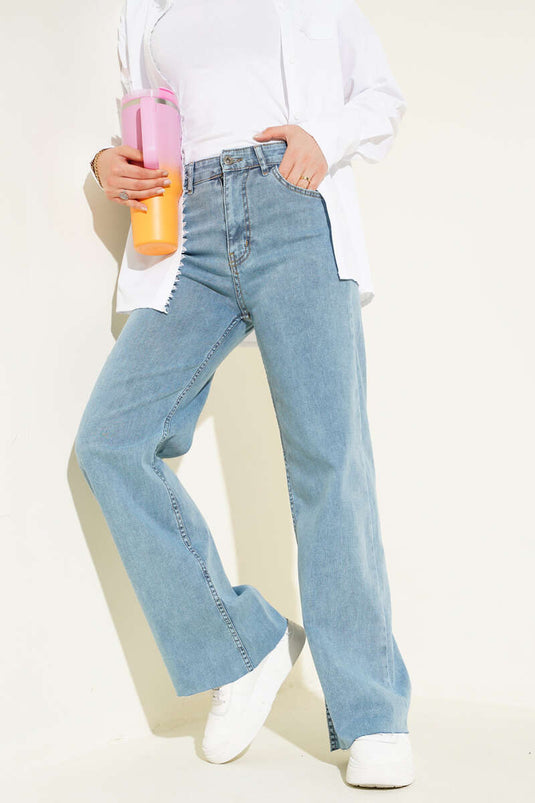 Salaş Kesik Paça Pantolon Açık Mavi Kar