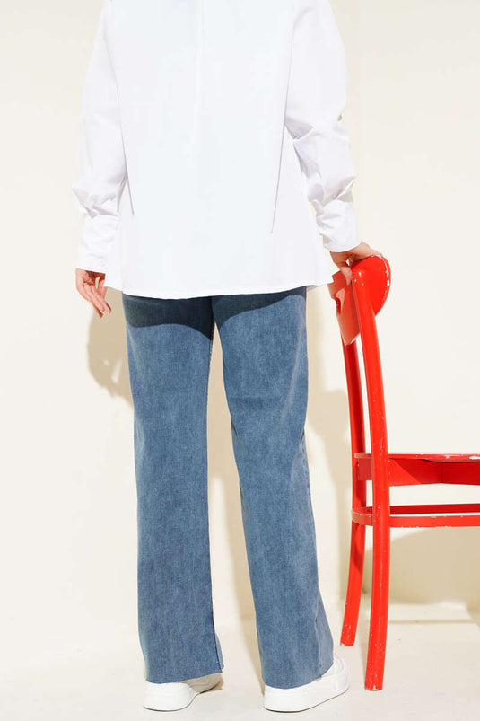 Lässig geschnittene Beinhose Mittelblau Schnee