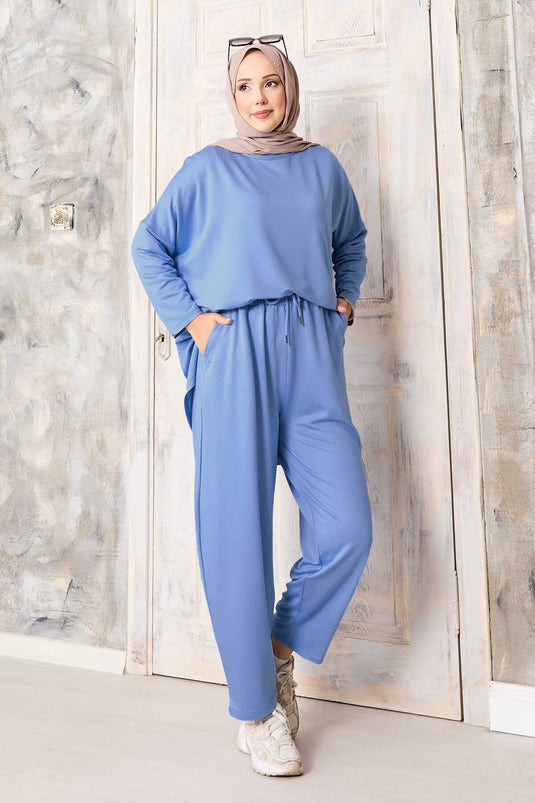 Baby Blue Loose-Cut Shalwar Trousers Set