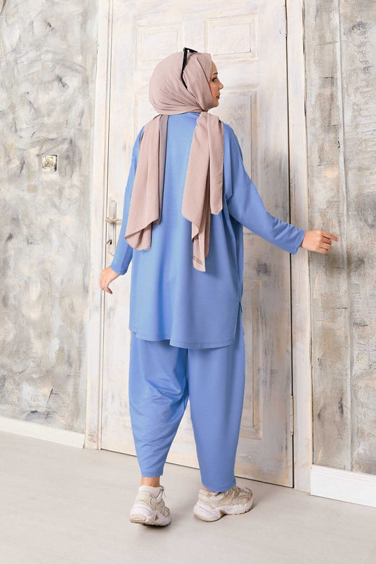 Baby Blue Loose-Cut Shalwar Trousers Set