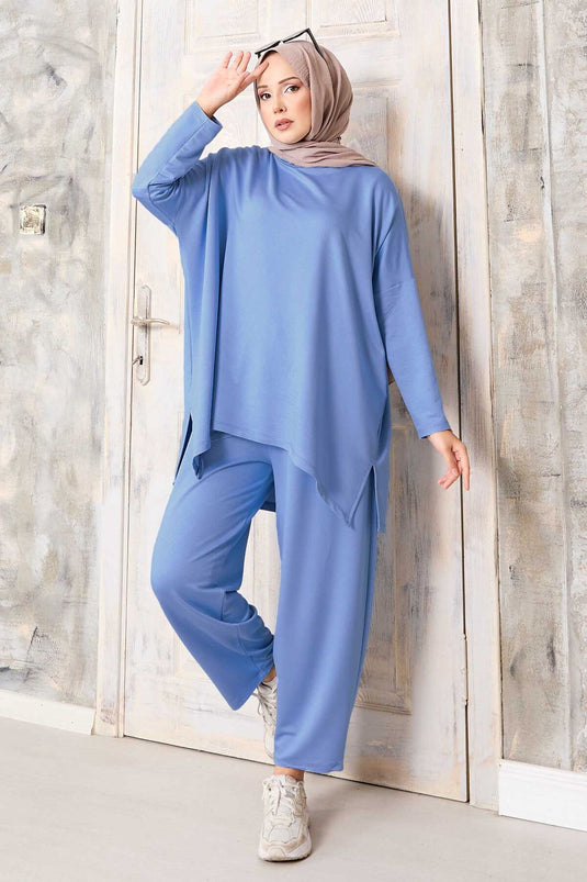 Baby Blue Loose-Cut Shalwar Trousers Set