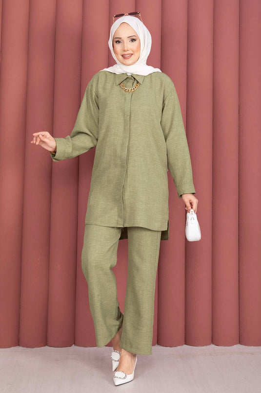 Ensemble deux pièces tunique ample et pantalon kaki