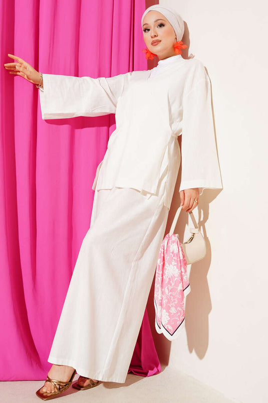 Salaş Kimono İkili Takım Ekru