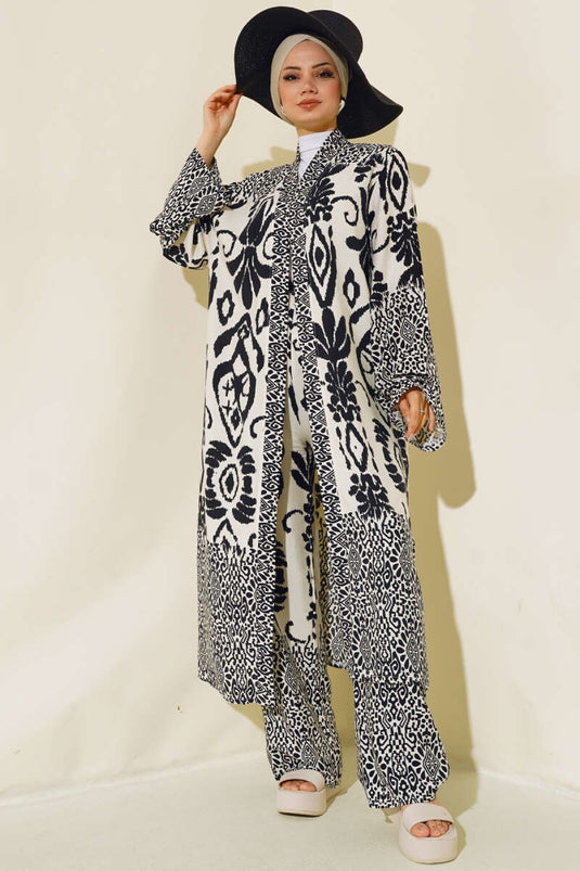 Ensemble kimono décontracté à motifs noirs
