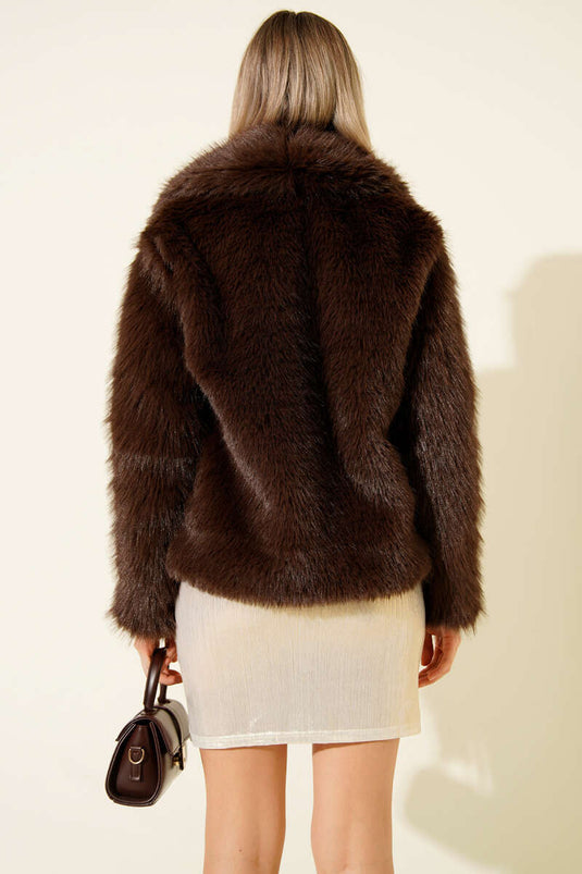 Loose-fitting Fur Coat in Brown