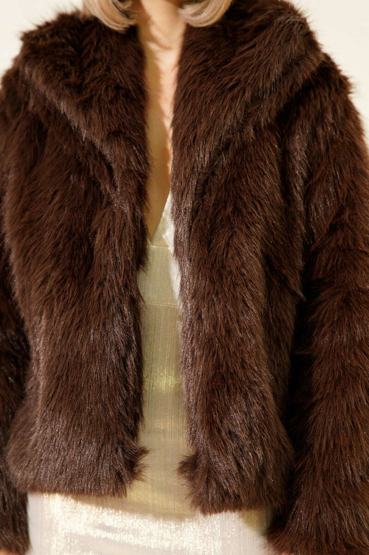 Loose-fitting Fur Coat in Brown