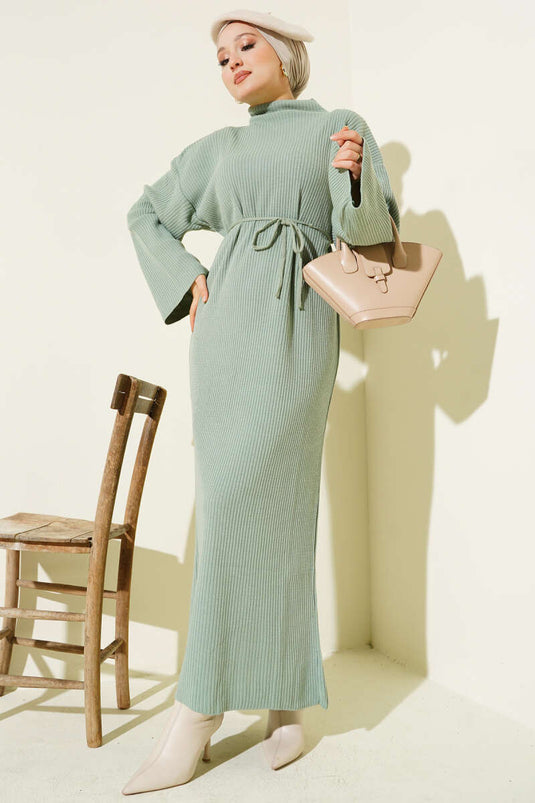 Losse Gebreide Jurk Met Riem Mint