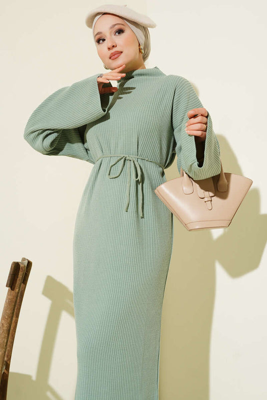 Losse Gebreide Jurk Met Riem Mint