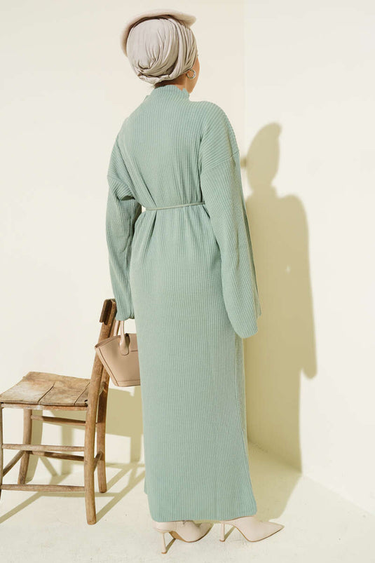 Losse Gebreide Jurk Met Riem Mint