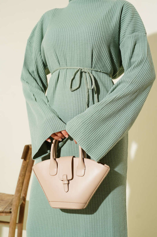 Losse Gebreide Jurk Met Riem Mint