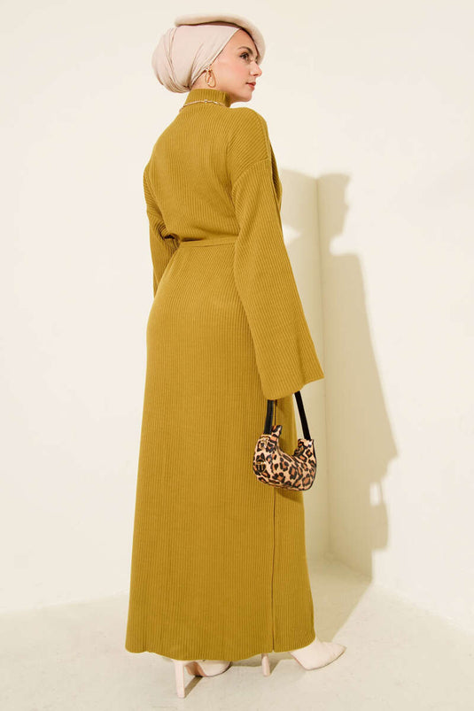 Loose Belted Knit Dress Oil Green