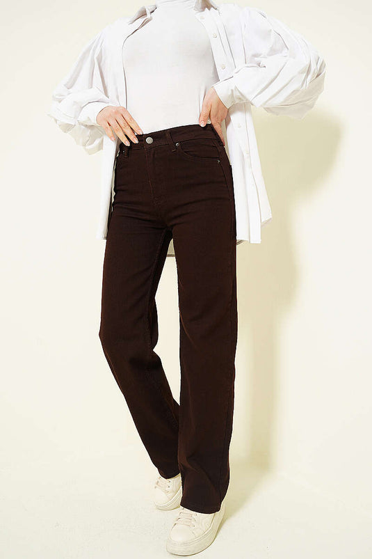 Pantaloni Jeans Marrone Elasticizzati Larghi