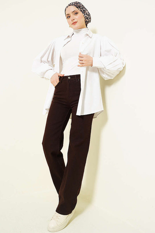 Pantaloni Jeans Marrone Elasticizzati Larghi