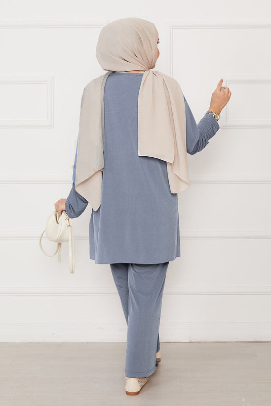 بدلة رملية رمادية فاتحة من قطعتين بتصميم كاجوال