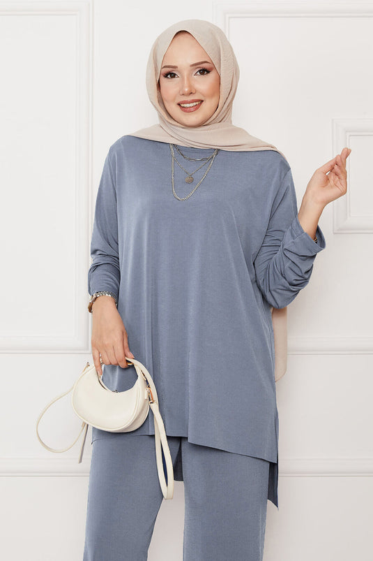 بدلة رملية رمادية فاتحة من قطعتين بتصميم كاجوال