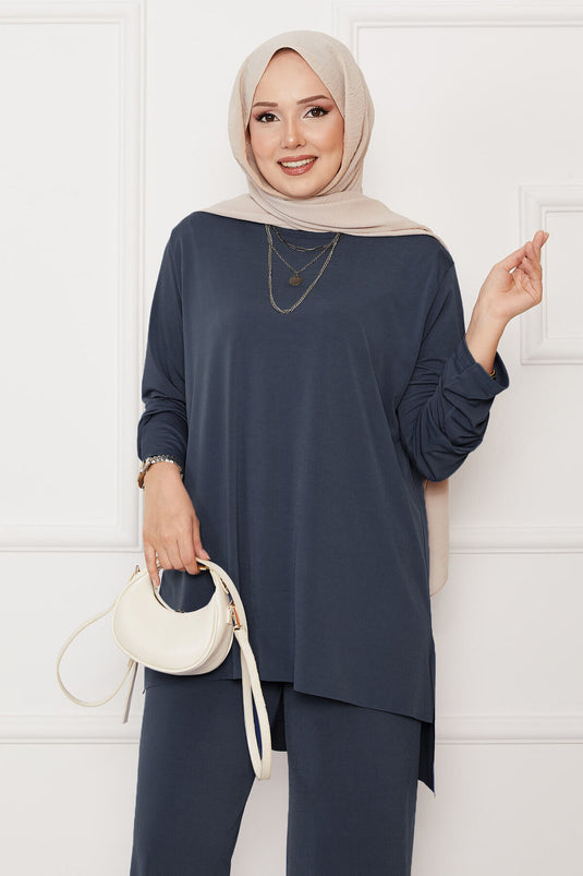 Casual Relaxed Fit Two-Piece Sandy Set in Grey