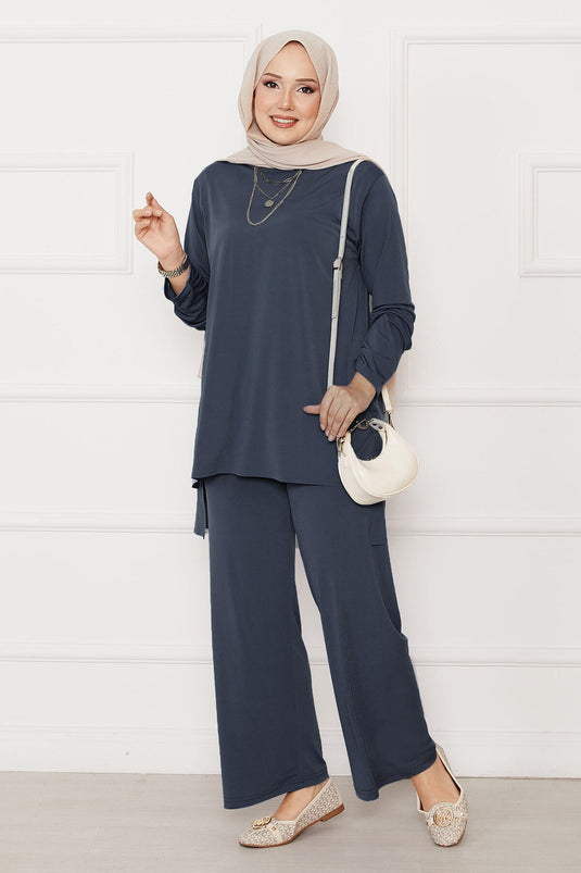 Casual Relaxed Fit Two-Piece Sandy Set in Grey