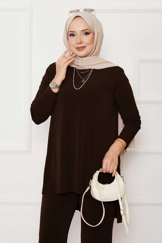 Ensemble deux pièces Sandy marron coupe décontractée