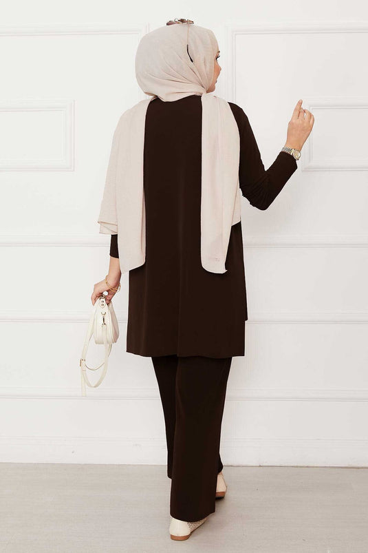 Ensemble deux pièces Sandy marron coupe décontractée