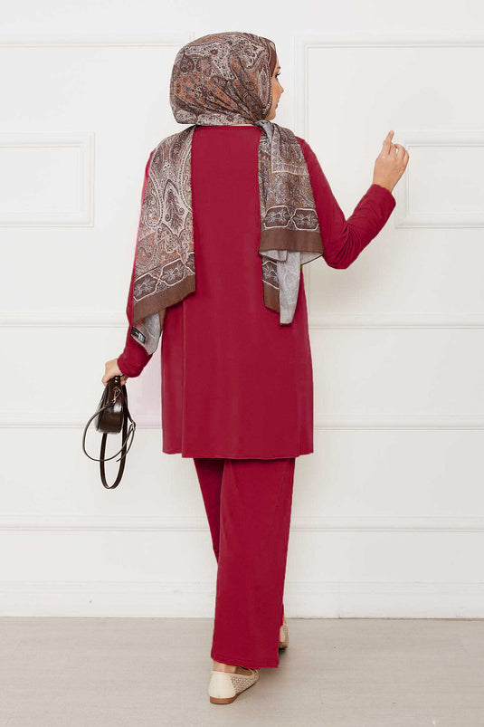 Casual Fit Two Piece Sandy Set Red