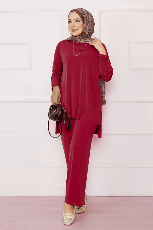 Casual Fit Two Piece Sandy Set Red