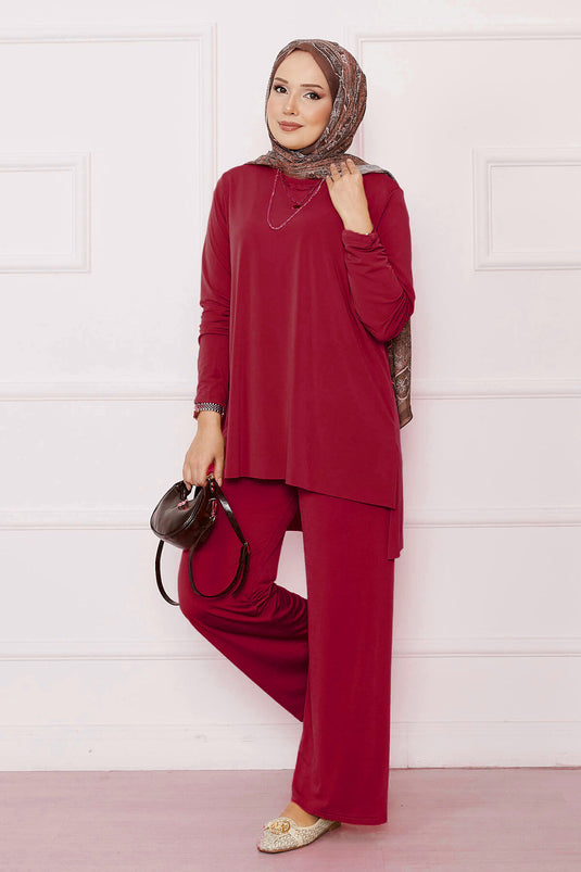 Casual Fit Two Piece Sandy Set Red
