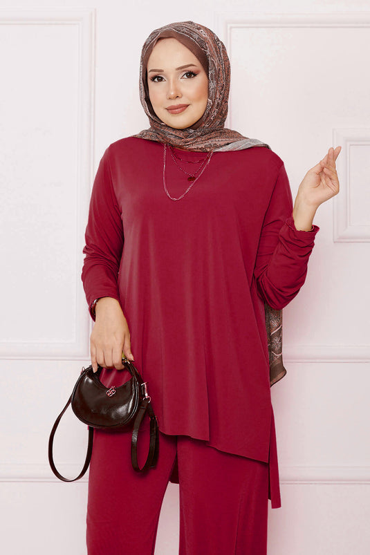 Casual Fit Two Piece Sandy Set Red