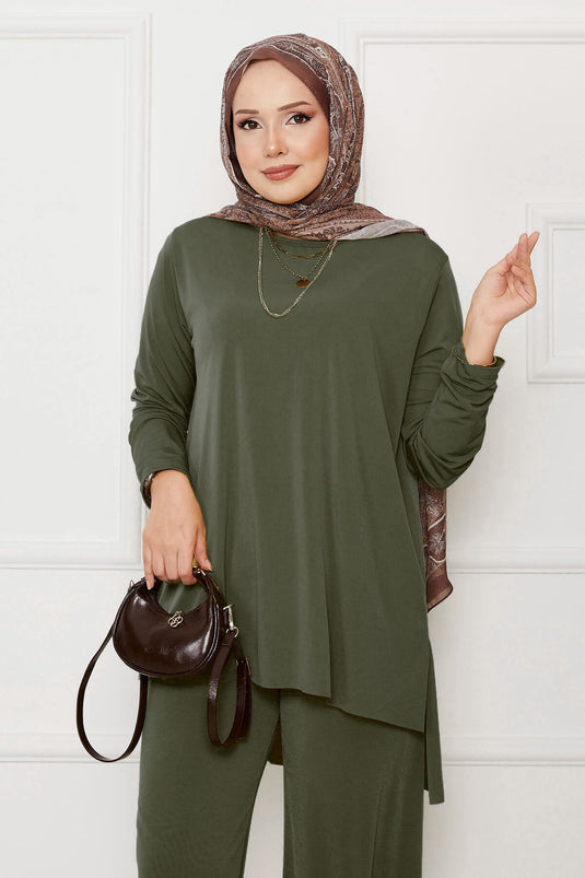 Casual Fit Two-Piece Sandy Suit Dark Khaki