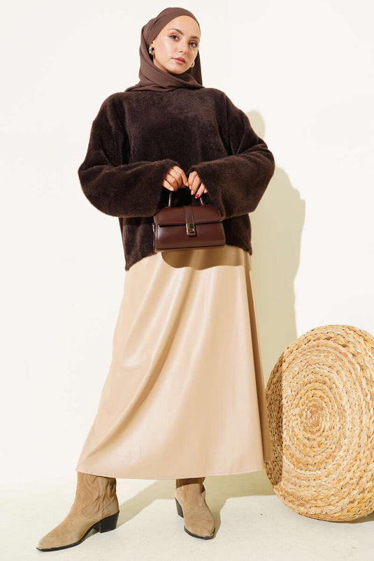 سترة تريكو أساسية كاجوال بلحية، بنية اللون