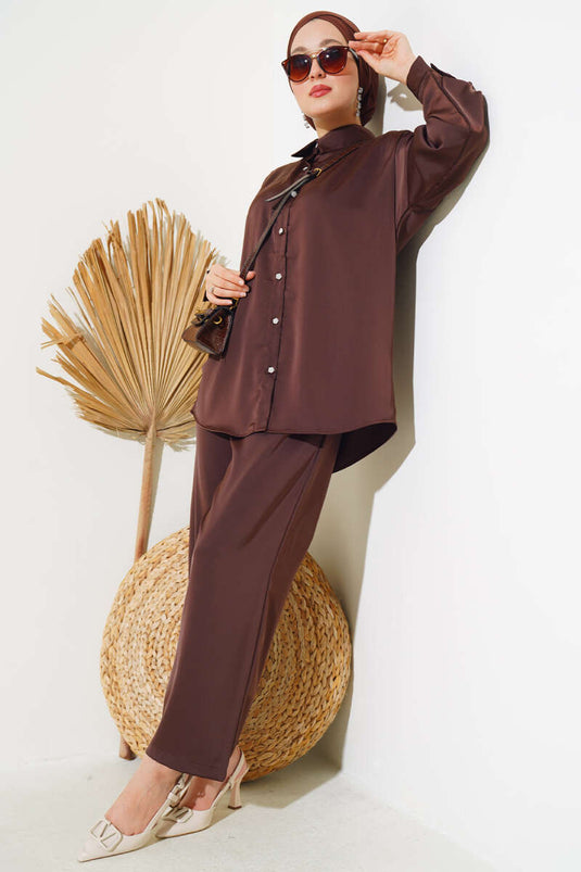 Salaş Saten İkili Takım Kahve