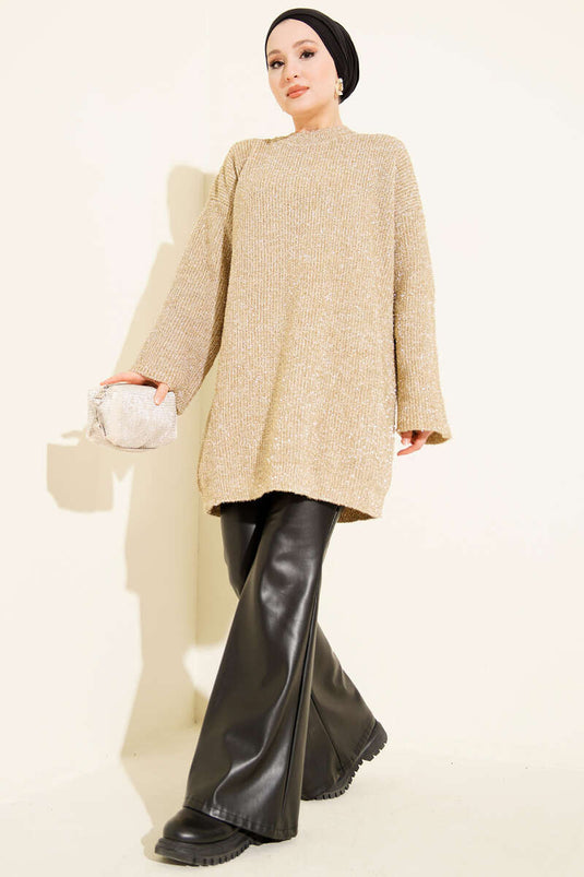 Salaş Simli Triko Tunik Bej