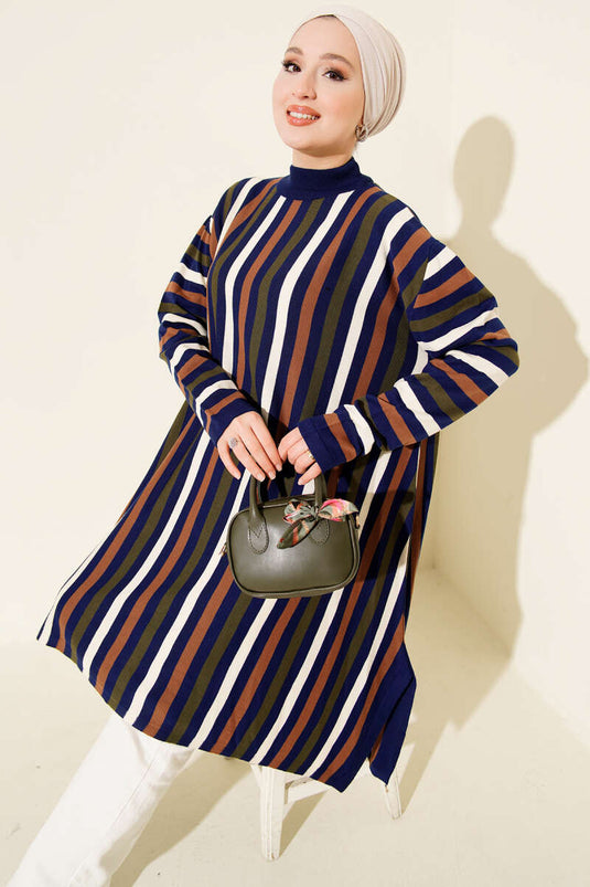 Tunique longue ample à rayures en maille, style Parlement.