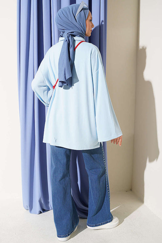 Loose Cutout Detail Loysha Tunic In Ice Blue
