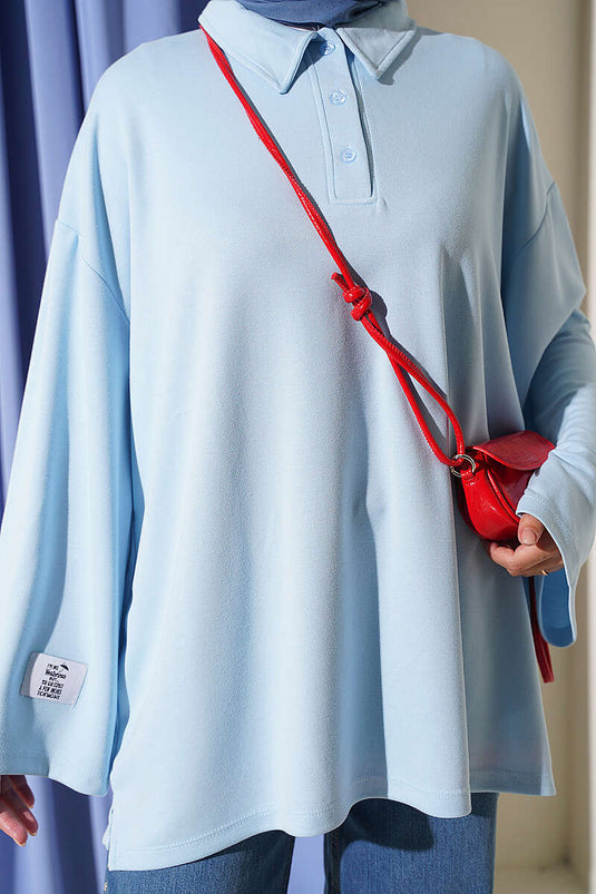 Loose Cutout Detail Loysha Tunic In Ice Blue