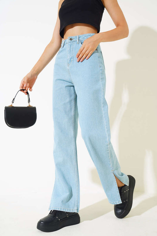 Jean fendu ample, teinte verte