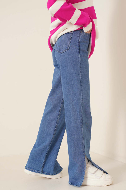 Pantalon en denim moyen fendu ample
