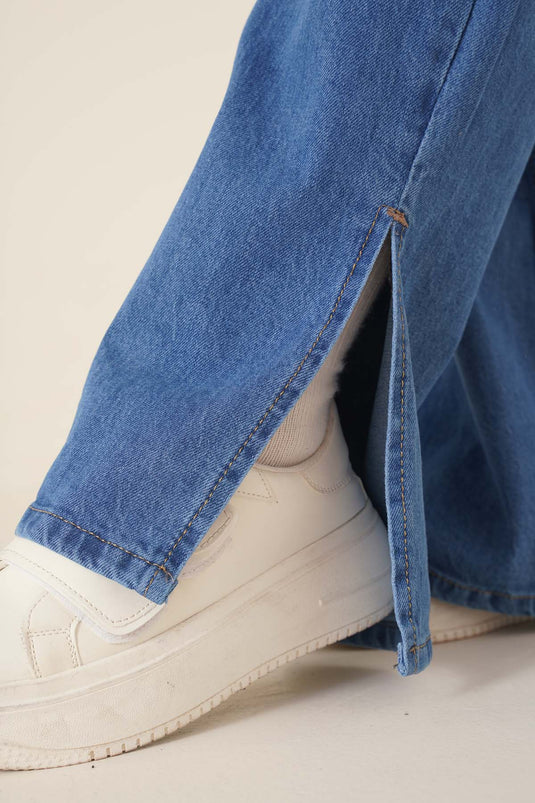 Pantalon en denim moyen fendu ample