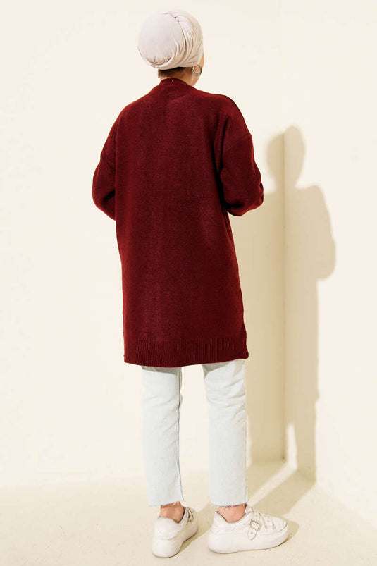 Cluster Embossed Soft Knit Tunic Claret Red