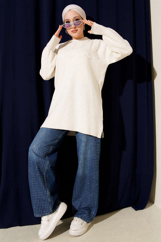 Cluster Embossed Soft Knit Tunic Ecru