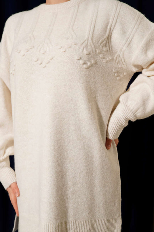 Cluster Embossed Soft Knit Tunic Ecru