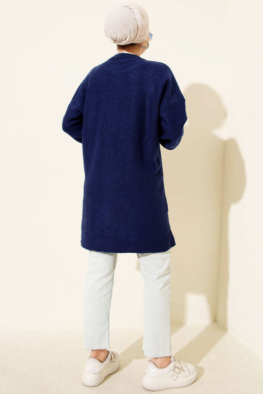 Cluster Embossed Soft Knit Tunic Navy Blue