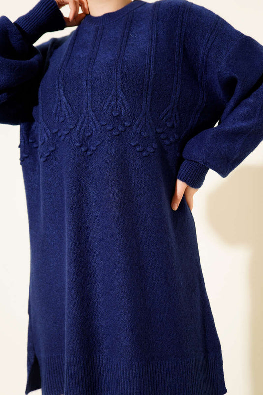 Cluster Embossed Soft Knit Tunic Navy Blue
