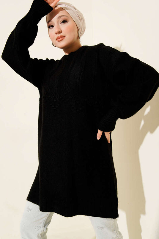 Cluster Embossed Soft Knit Tunic Black
