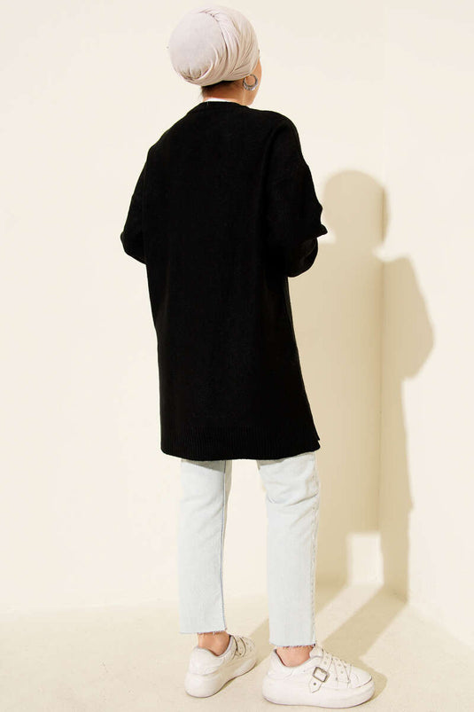 Cluster Embossed Soft Knit Tunic Black